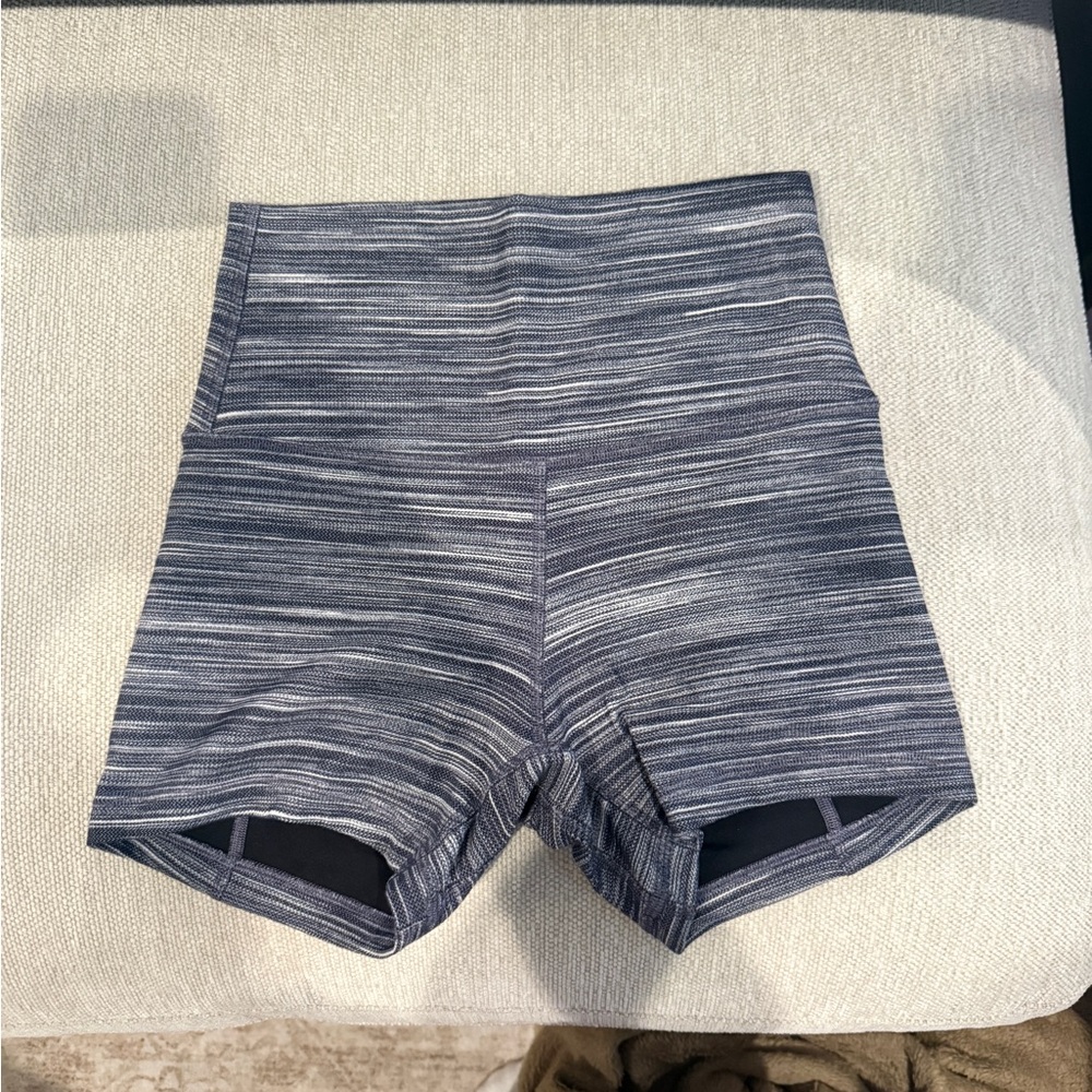 lululemon athletica Women's Black and Gray Striped Bike Shorts - 4 inch
